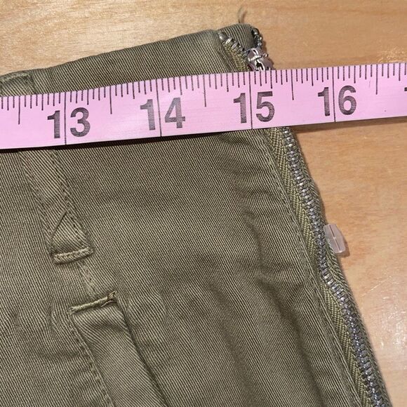 Zara Womens Frayed High Waist Side Zip Wide Leg Pants Olive Green Size 8 - Picture 6 of 8